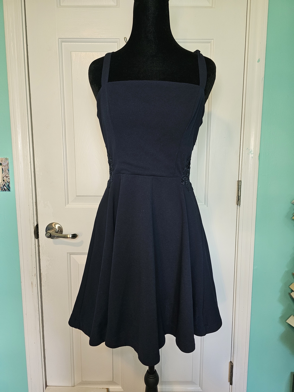 City Studio Navy Fit-and-Flare Dress with Square Neckline Junior's Size 7